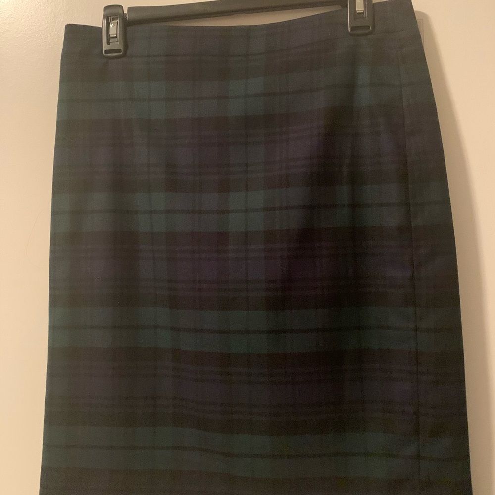 J Crew green/navy plaid pencil skirt